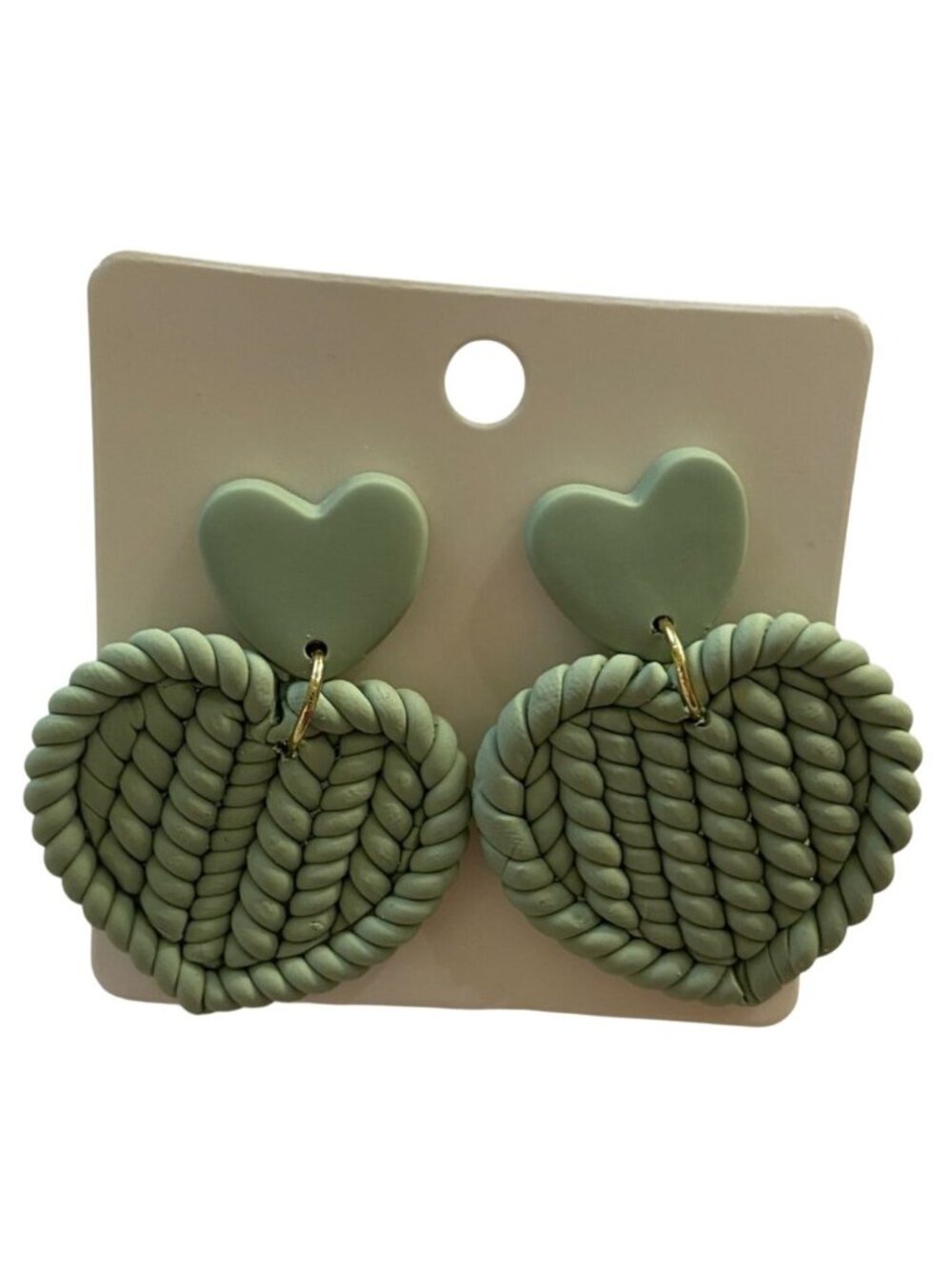 BOBO Heart Sage Green Drop Earrings Height 1 3/4" - Width 1" NEW